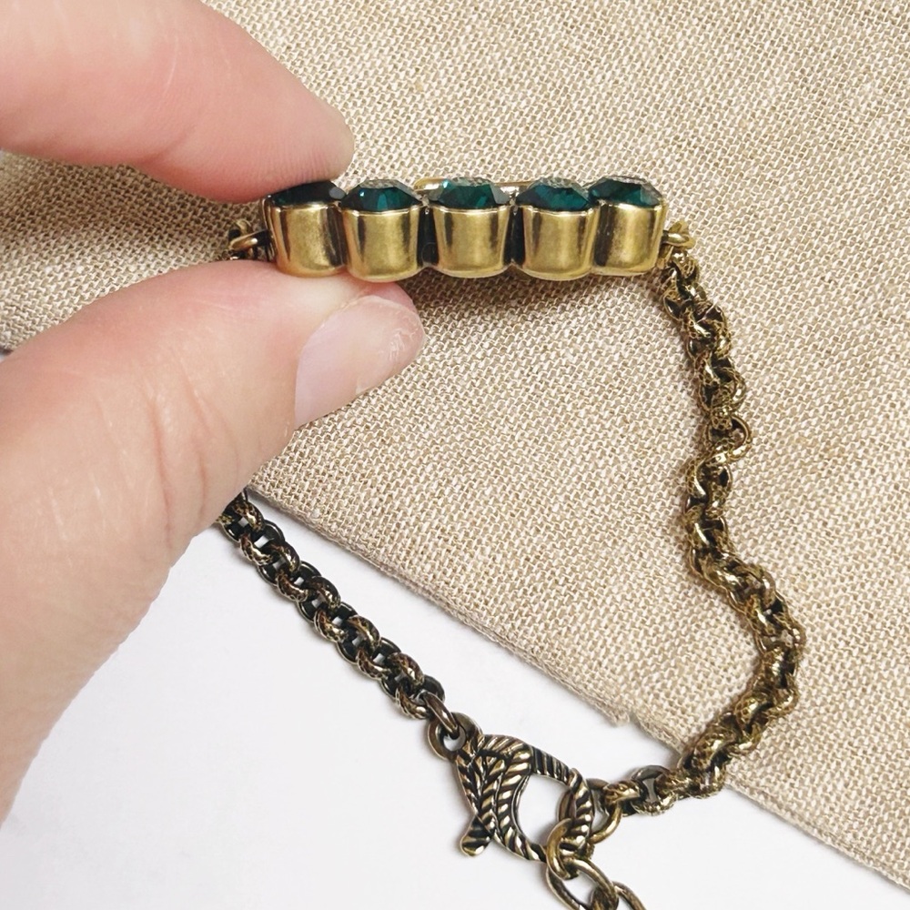 Authentic Gucci Antique Gold Plated Crystal Embellished GG Chain Bracelet - Picture 7 of 15